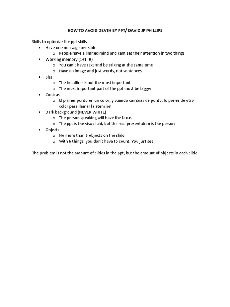 How To Avoid Death by PPT/ David JP Phillips | PDF