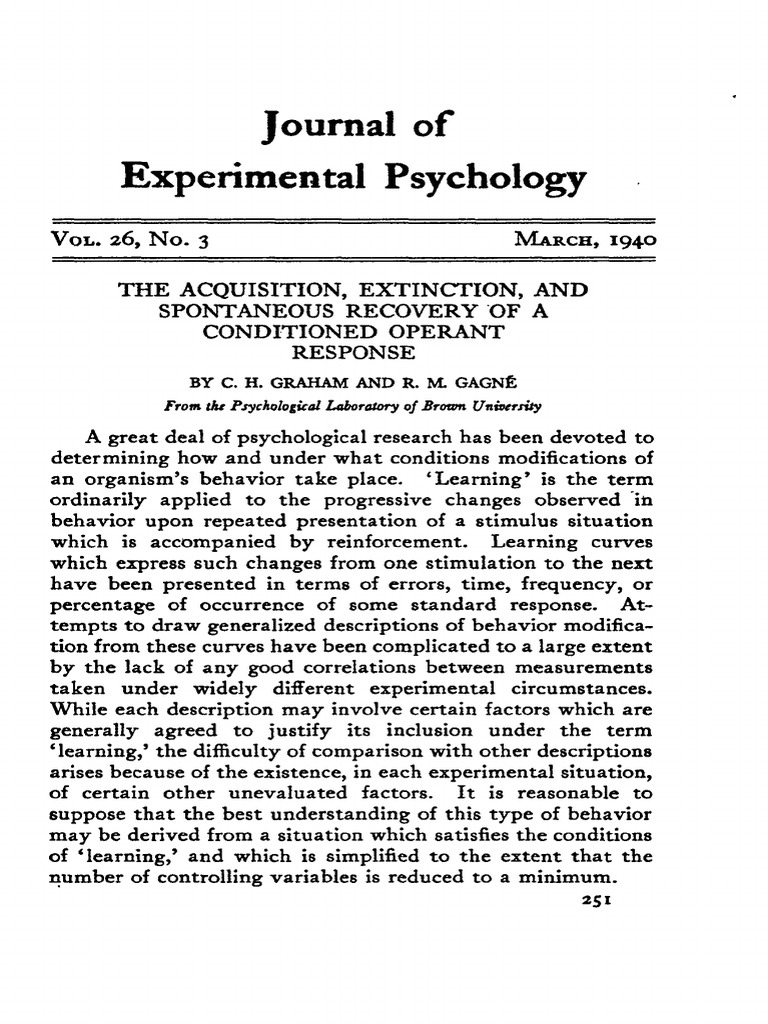 Graham 1940 | PDF | Classical Conditioning | Experiment