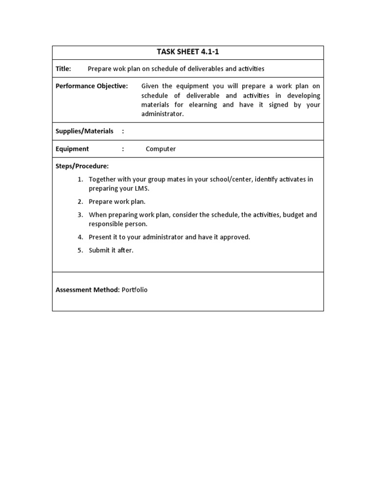 Wok Plan for eLearning Deliverables | PDF | Career & Growth