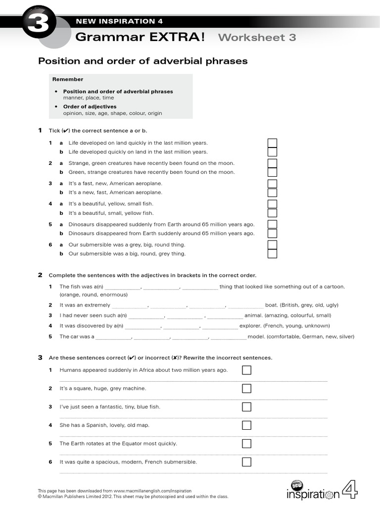 Grammar EXTRA!: Position and Order of Adverbial Phrases | PDF ...