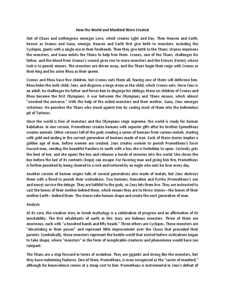 Greek Mythology: Creation of Mankind | PDF | Mythology | Greek Mythology