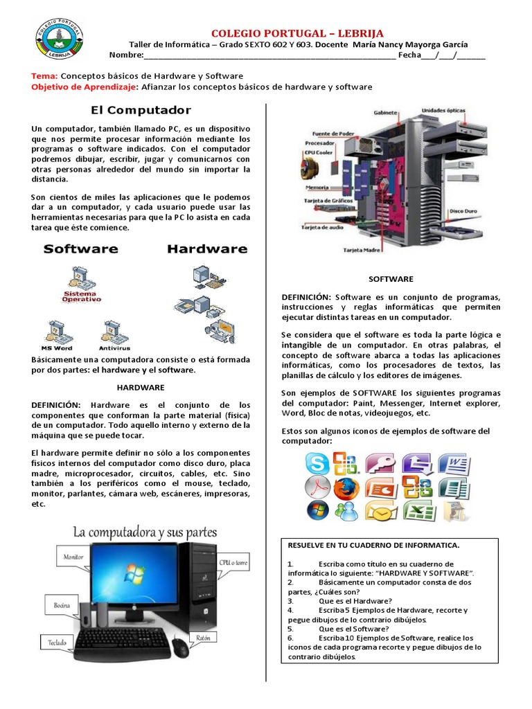 Taller de Informática Grado Sexto | PDF | Hardware de la computadora ...