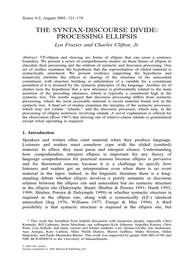 Processing Ellipsis: Syntax vs. Discourse | PDF | Semiotics | Cognition