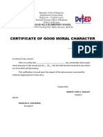 Certificate of Good Moral Character: Bocaue Hills Elementary School