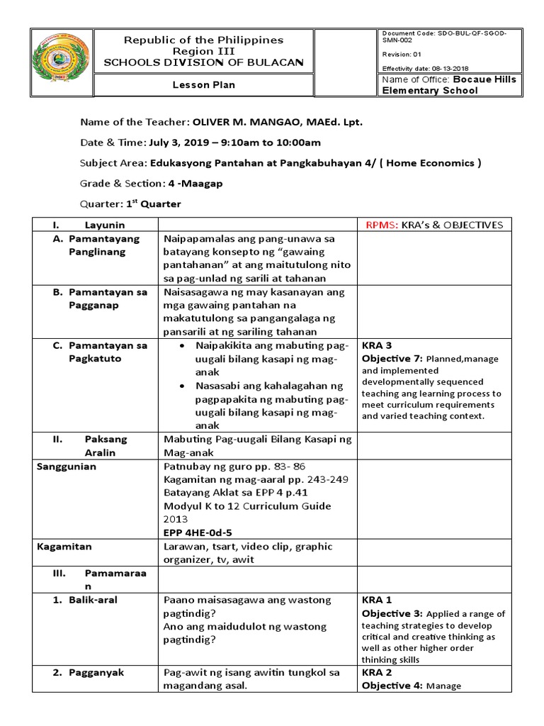 Sample COT Lesson Plan PDF