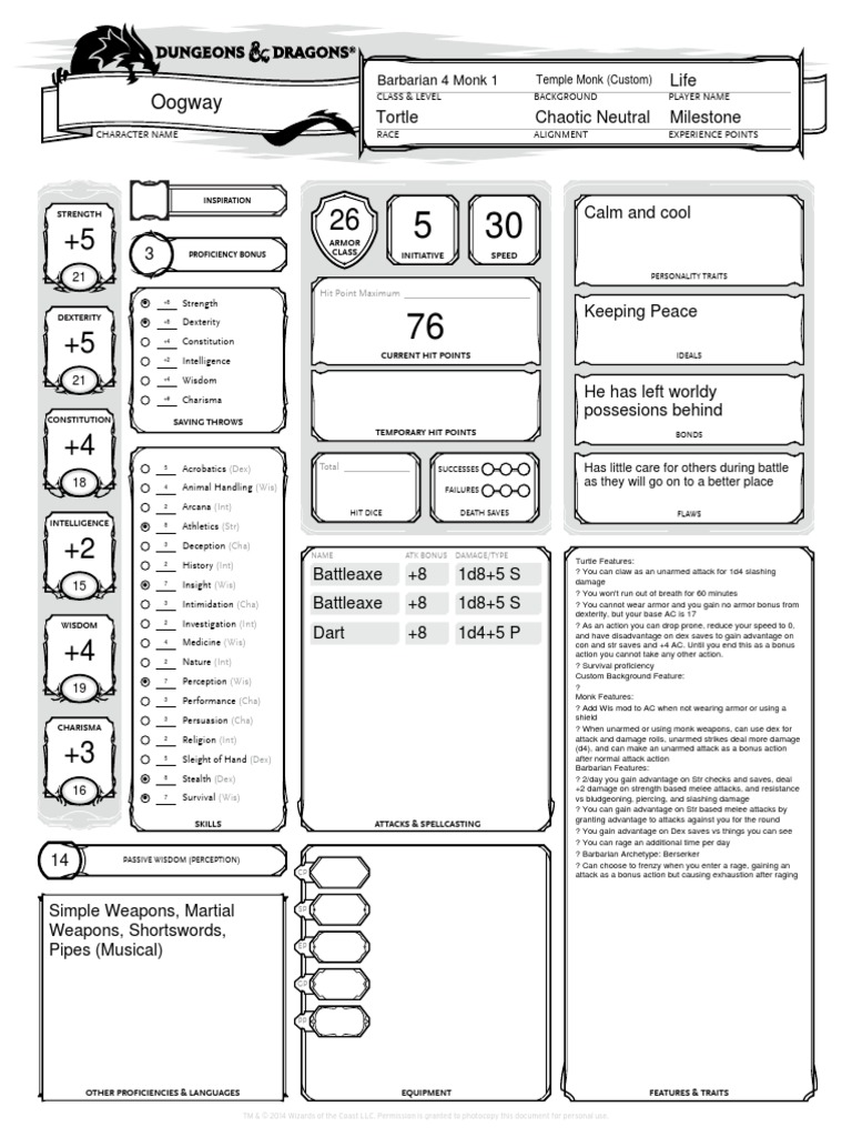 Oogway: Tortle Chaotic Neutral Milestone | Download Free PDF | Role ...
