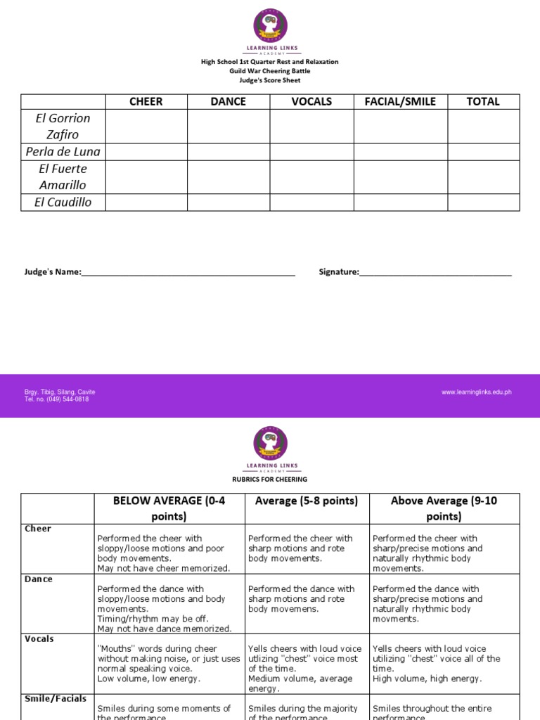 High School Cheer Battle Score Sheet | PDF | Performing Arts ...