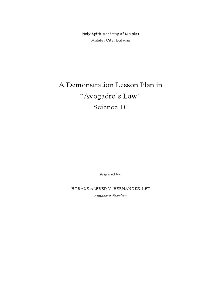 Avogadro's Law Lesson Plan for Grade 10 | PDF | Gases | Mole (Unit)