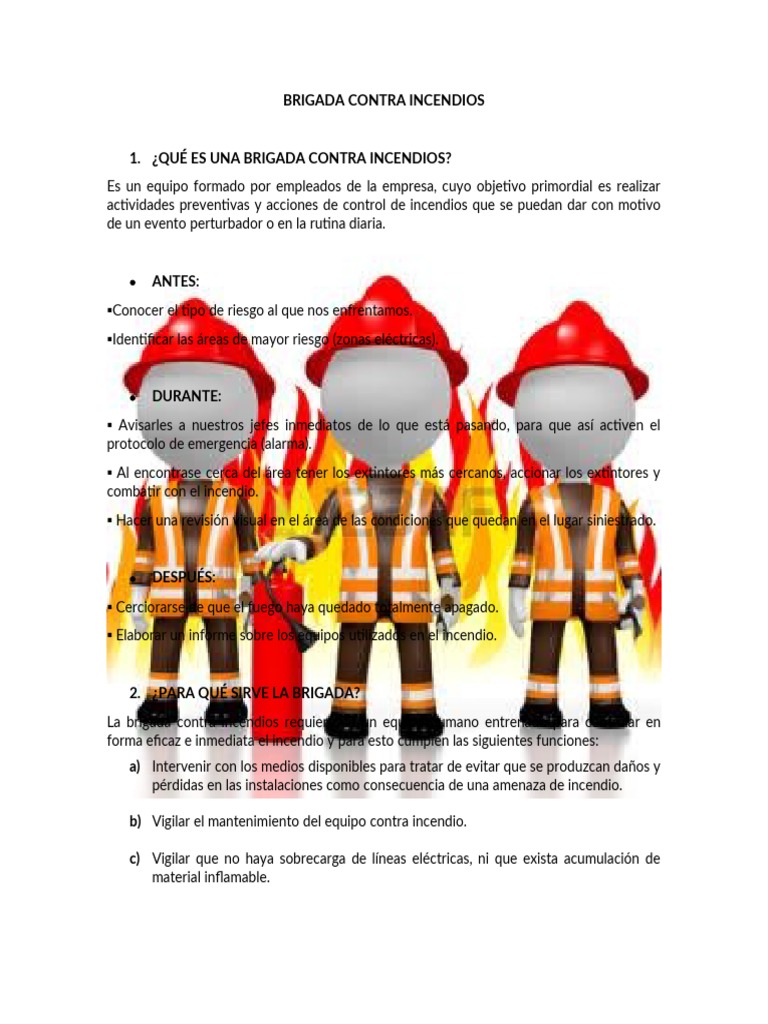 Funciones de la Brigada Contra Incendios | PDF | Desastres y Accidentes ...