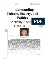 Understanding Culture, Society, and Politics: Activity Sheets-Grade 11