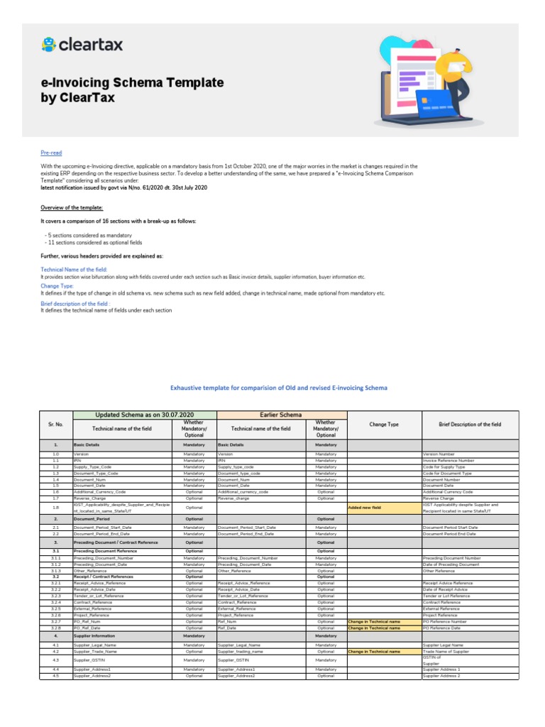 e-Invoicing Schema Comparison Template | PDF | Payments | Invoice