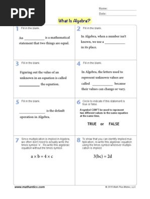 05 Mathantics - Algebra - Worksheets | Pdf | Algebra | Arithmetic