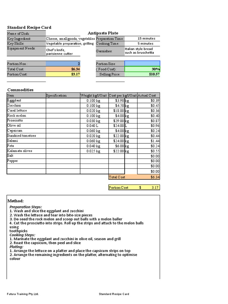 Standard Recipe Card Template | PDF | Zucchini | Cooking