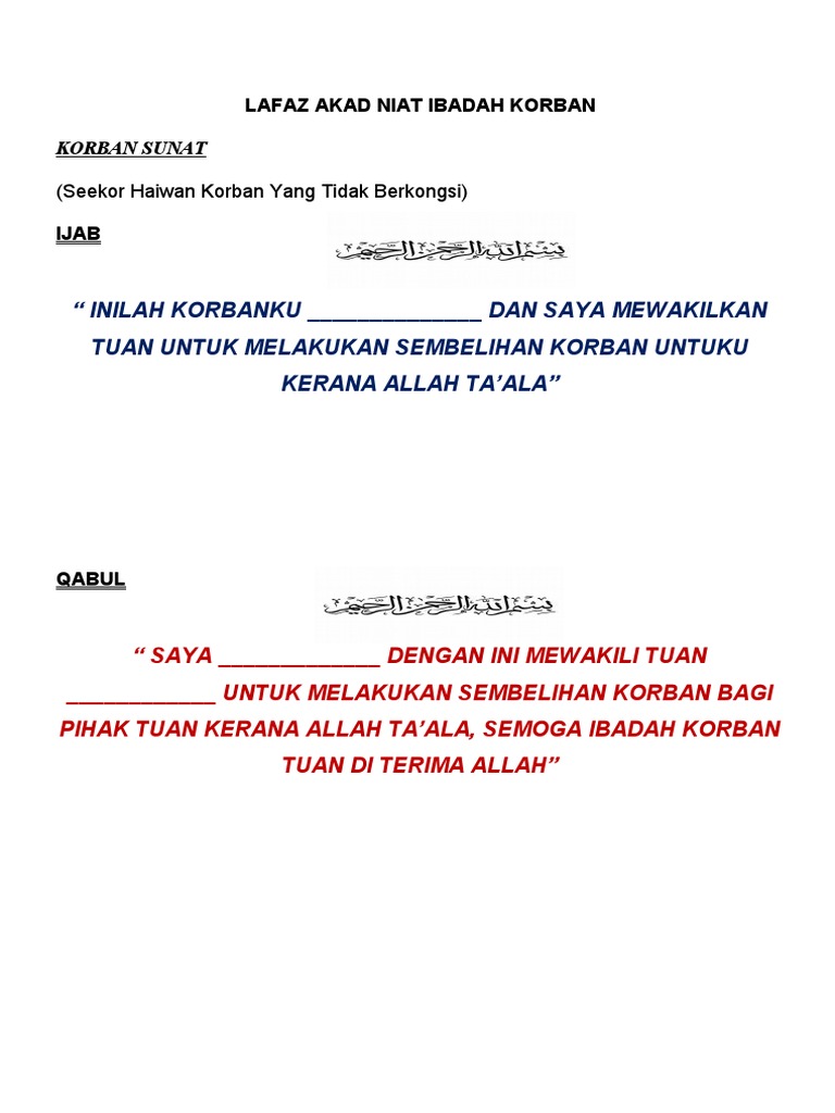 Lafaz Akad Niat Ibadah Korban Pdf