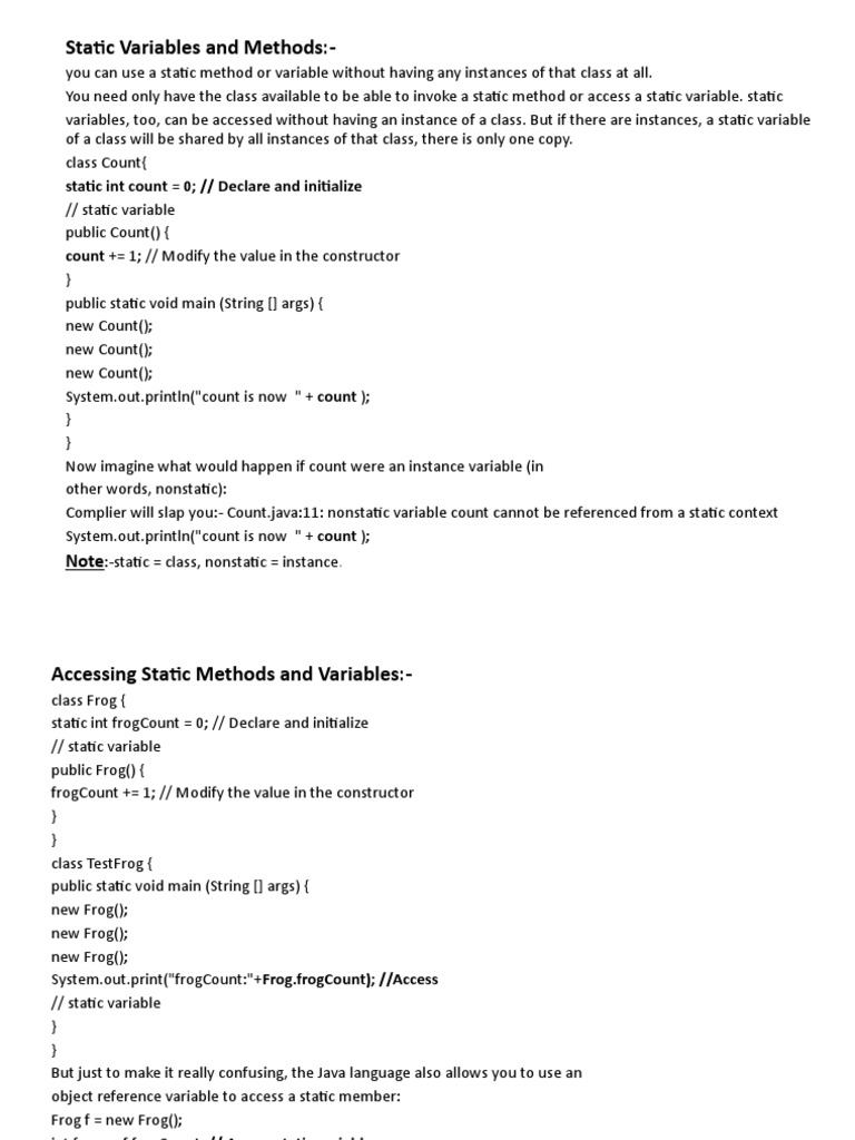 Understanding Static Methods, Variables, and Type Casting in Java PDF