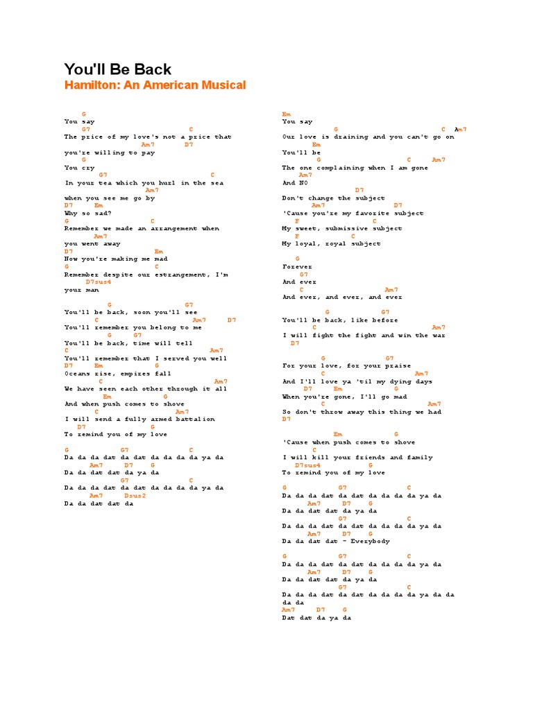 You'll Be Back From Hamilton | PDF