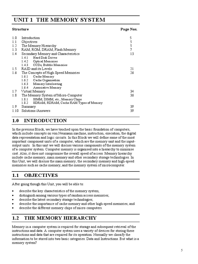 Unit 1 The Memory System: Structure Page Nos | PDF | Computer Data ...