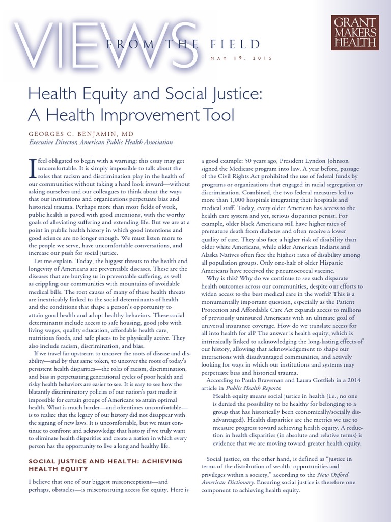 Health Equity Social Justice Apha May 2015 Pdf Health Equity Racism
