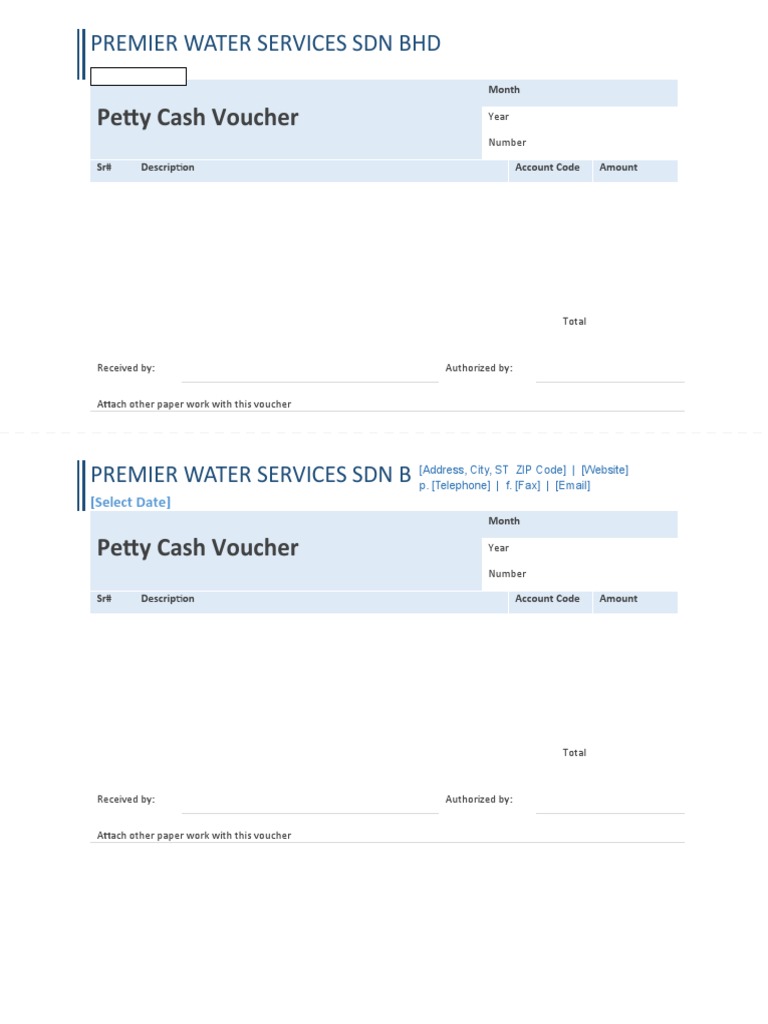 Petty Cash Voucher: Premier Water Services SDN BHD | PDF