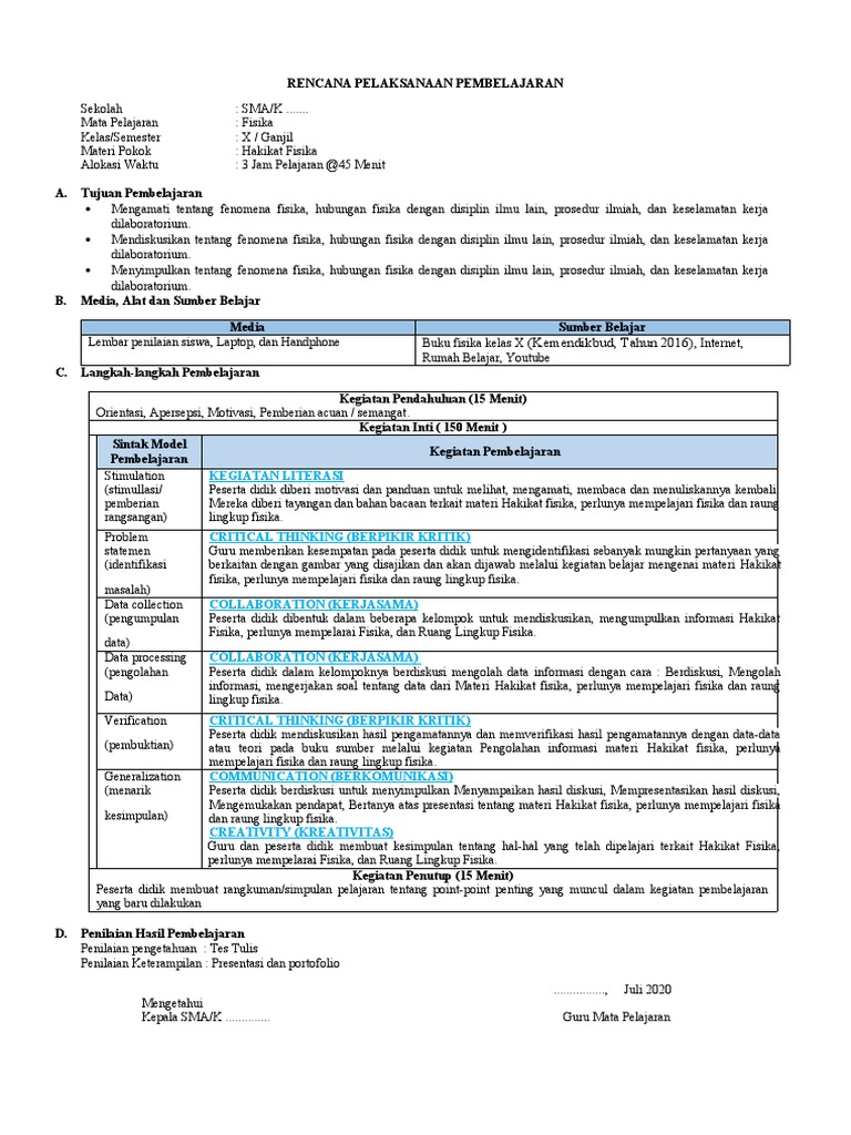 1 Rpp 1 Lembar Hakikat Fisika