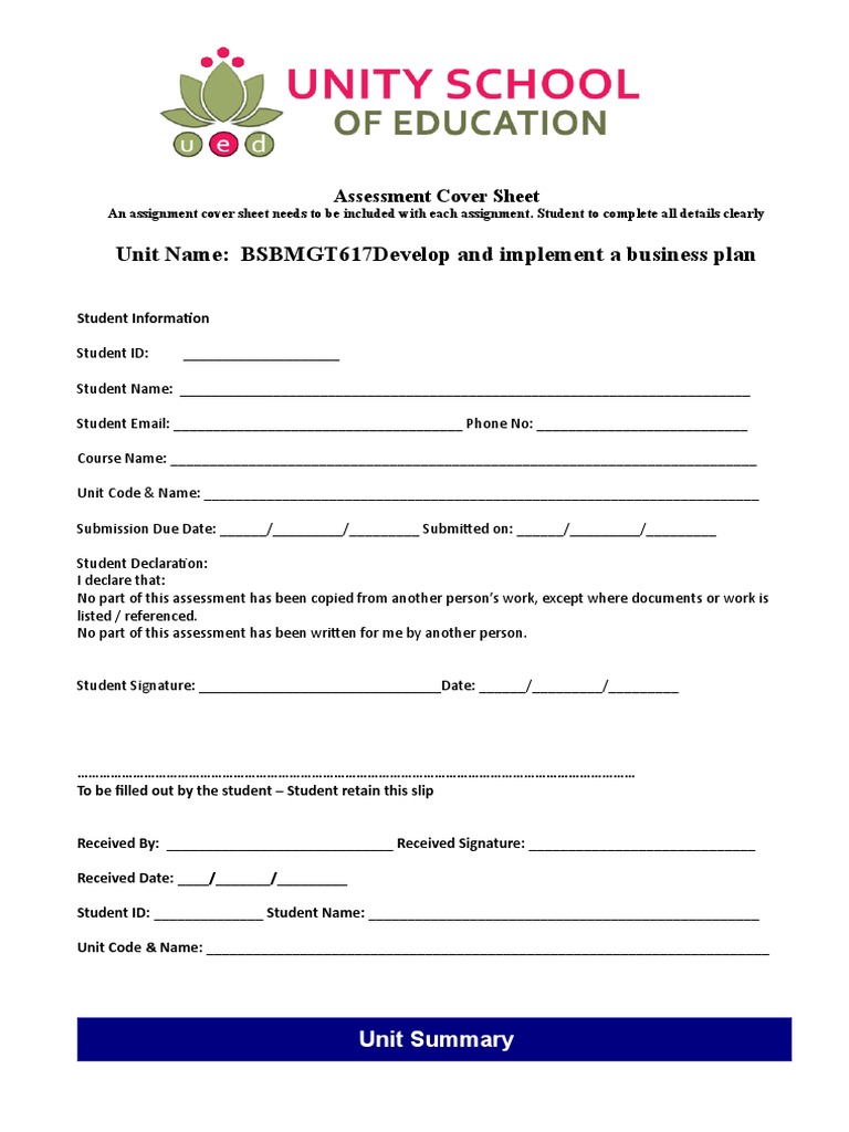 Business plan cover page template word image