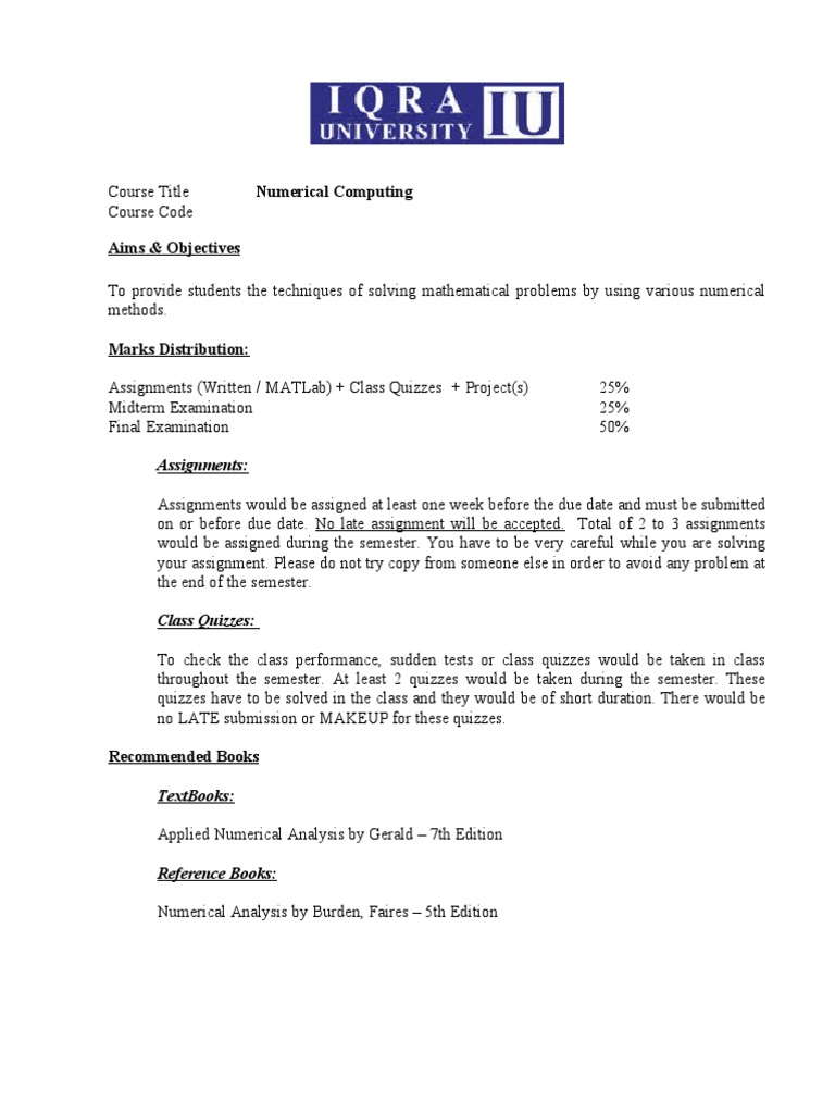 Numerical Computing Course Outline | PDF | Numerical Analysis ...