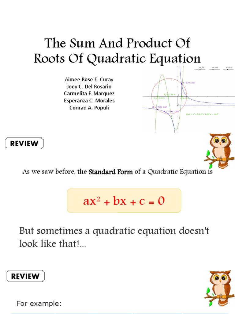 Sum and Product of Quadratic Roots | PDF | Quadratic Equation | Zero Of ...