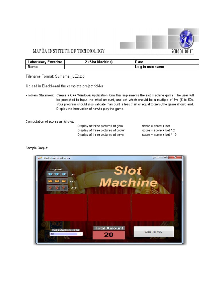 Laboratory Exercise 2 (Slot Machine) Date Name Log in Username | PDF