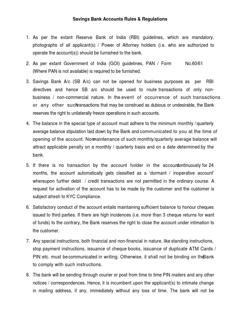 Savings Bank Accounts Rules & Regulations | PDF | Cheque | Reserve Bank ...