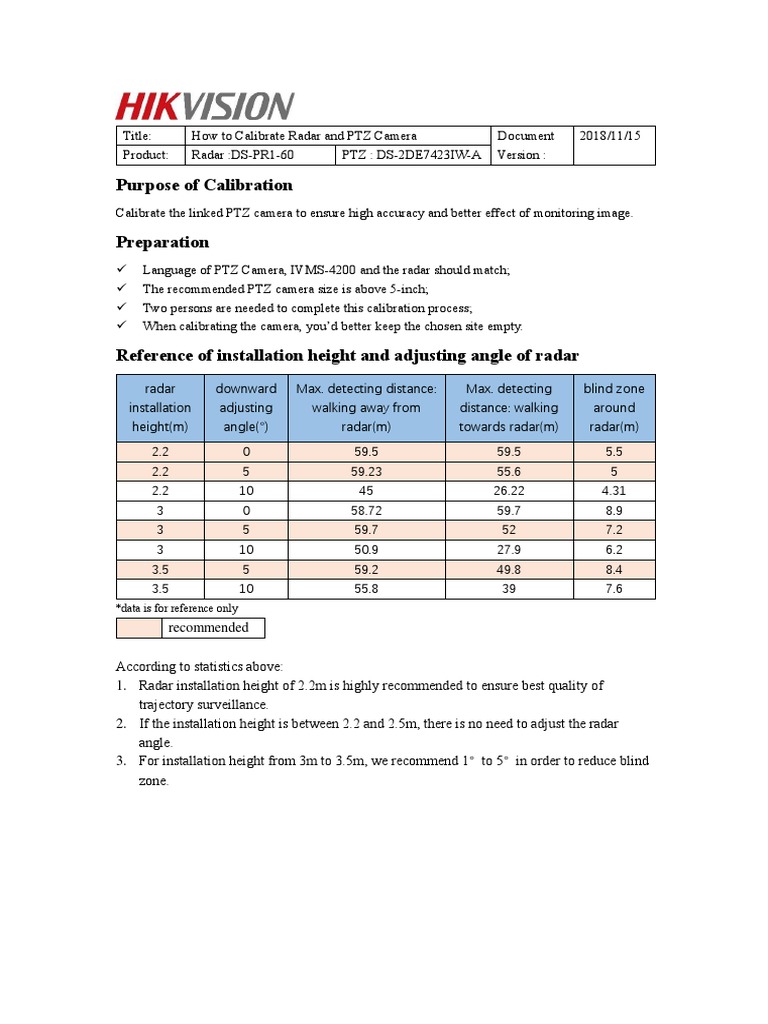 How To Calibrate Radar and PTZ Camera PDF Radar Calibration