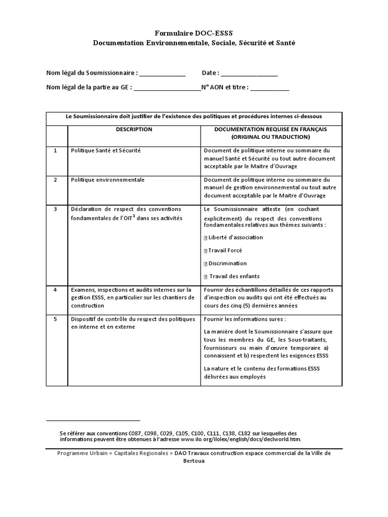 Formulaire de Documentation ESSS | PDF | Entrepreneur principal | Sécurité