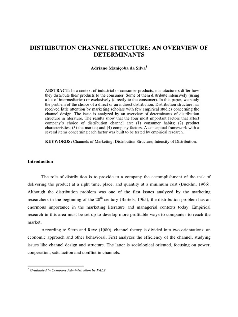 Distribution Channel Structure An Overview of Determinants PDF | PDF ...