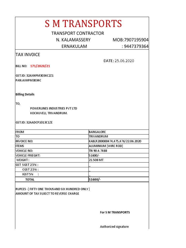 Transport Invoice for Powerlines Industries | PDF