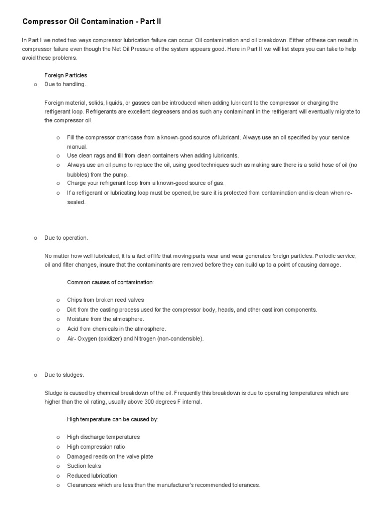 Preventing Compressor Oil Contamination | PDF | Lubricant | Leak