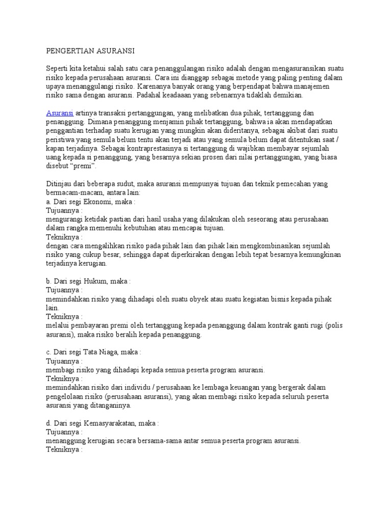 Pengertian Asuransi