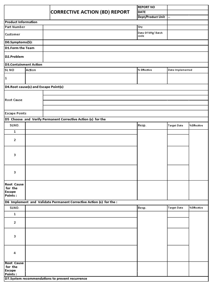 Simple 23D Format  PDF With 8D Report Template Xls