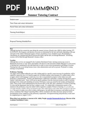 Summer Tutoring Contract