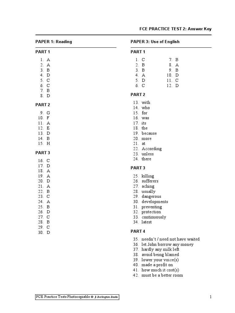 Fce Practice Test 2: Answer Key Paper 1: Reading Paper 3: Use Of English |  Pdf | Computing And Information Technology | Business