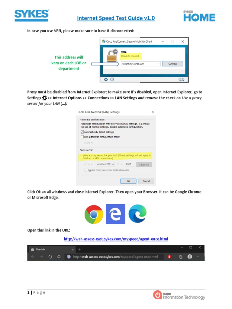 Internet Speed Test Guide v1.0: This Address Will Vary On Each LOB or ...
