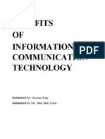 Benefits OF Information Communication Technology: Submitted By: Gerome Baje Submitted To: Ms. Julie Mae Tome