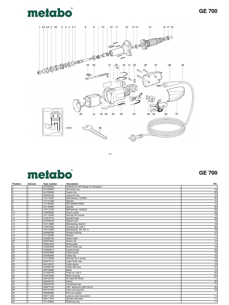 Metabo GE 700 Retificadora PDF Electrical Components