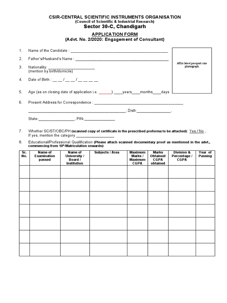 CSIR Consultant Application Form | PDF | Government | Business