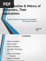 Introduction & History of Computers, Their Applications: Sarhad University of Science & Information Technology Peshawar