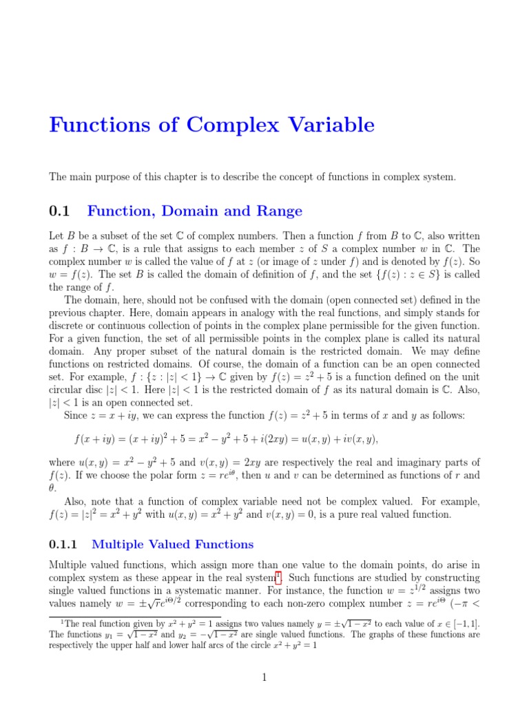 Functions of Complex Variable: Function, Domain and Range | PDF ...