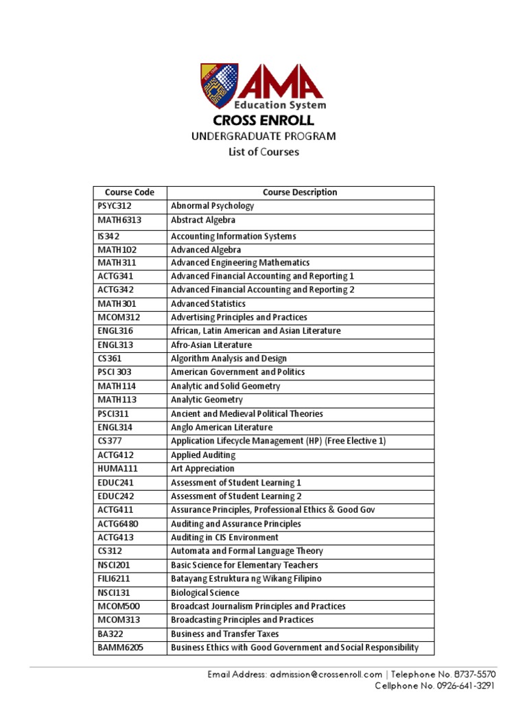 AMA Undergraduate Course Offerings | PDF | Teaching Mathematics ...