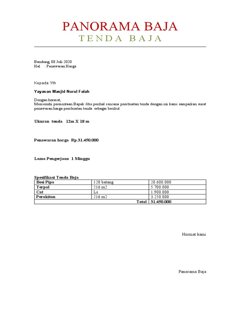 Surat Penawaran Harga Pembuatan Maket Mastrplant Pdf