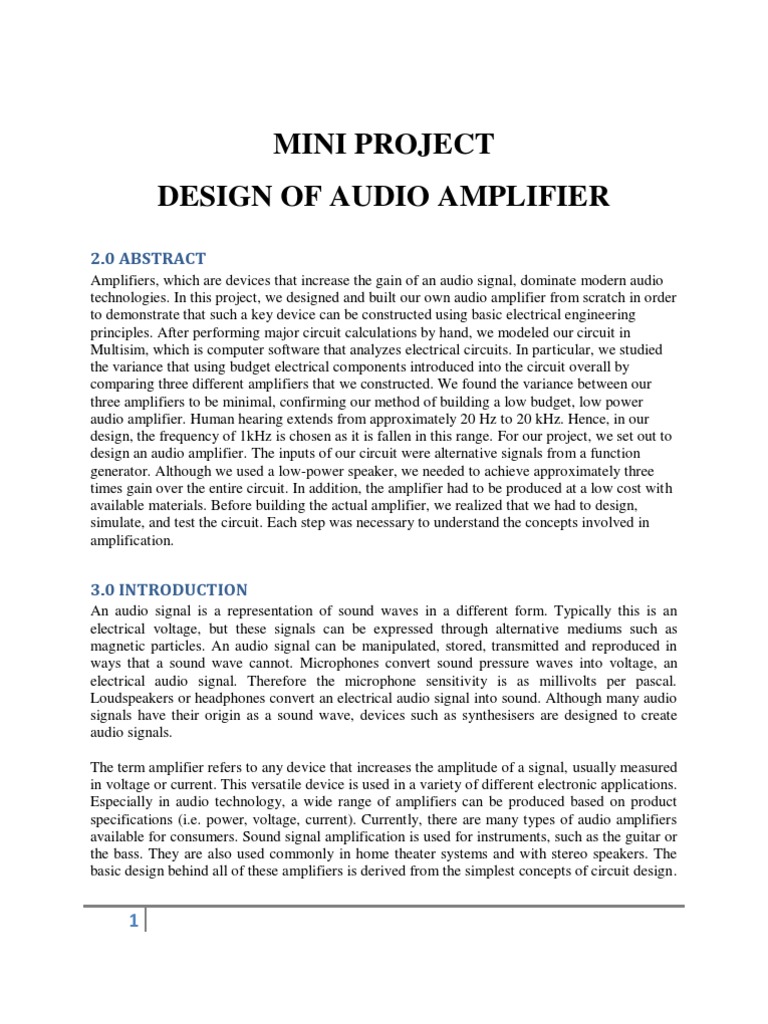 Audio Amplifier Design and Simulation | PDF | Amplifier | Bipolar ...