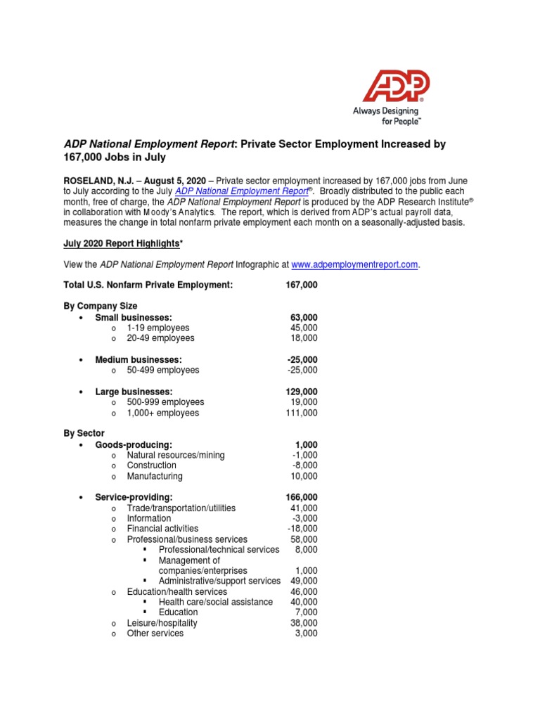 Adp National Employment Report July2020 Final Press Release | PDF ...