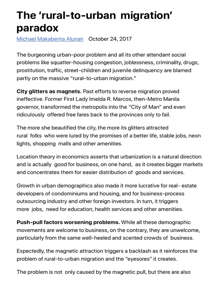 Rural-to-Urban Migration Challenges | PDF | Urbanization | Human Migration