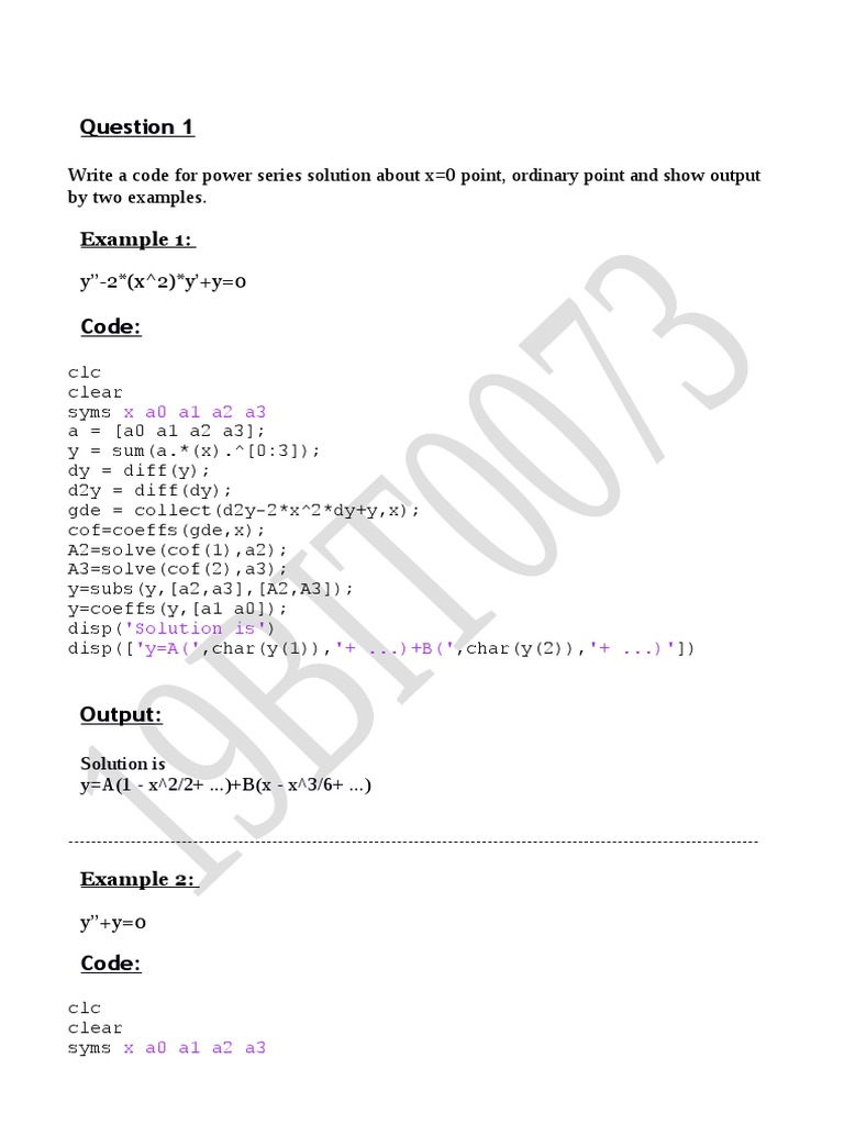 Write A Code For Power Series Solution About X 0 Point, Ordinary Point ...